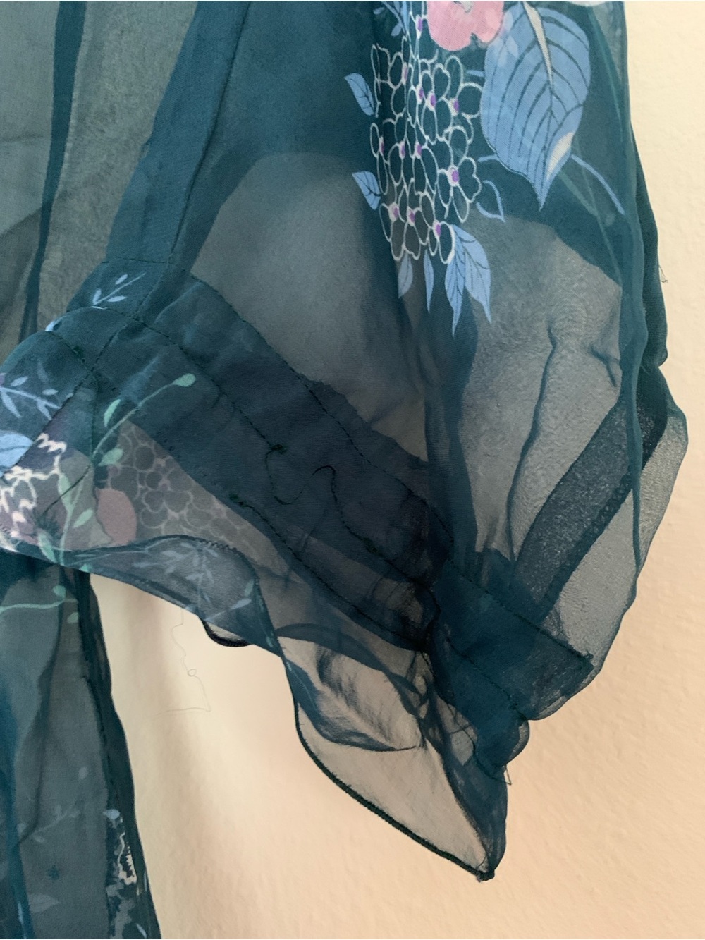 Sheer, Silk, Teal Dress with Ruffles & Flowers - Picture 6 of 8